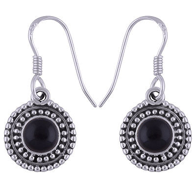 Alluring Rawa Work Around Black Onyx Round Shape 925 Sterling Solid Silver Dangle Earrings - R1501695-22