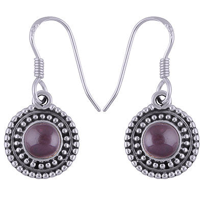 Alluring Rawa Work Around Garnet Round Shape 925 Sterling Solid Silver Dangle Earrings - R1501695-4