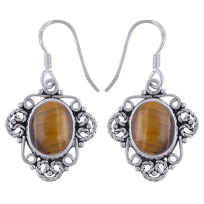 925 Sterling Silver Tiger's Eye Earrings - R1501748-8