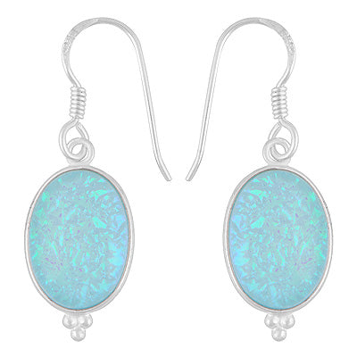 Gorgeous Rawa Work at Bottom Bezel Opal Oval Shape 925 Sterling Solid Silver Dangle Earrings - R1501755-3