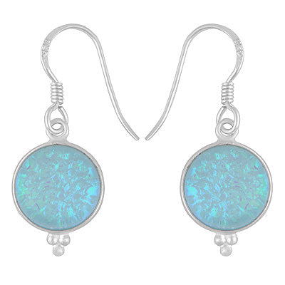 Gorgeous Rawa Work at Bottom Bezel Opal Round Shape 925 Sterling Solid Silver Dangle Earrings - R1501755-4