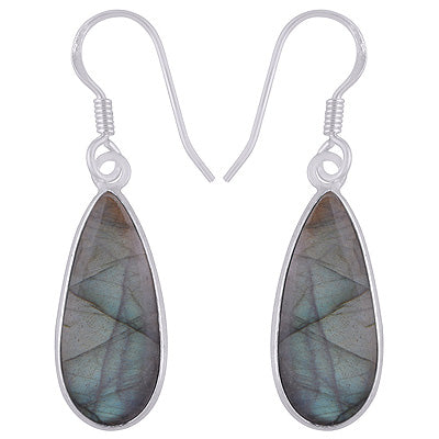 Gorgeous Elongated Bezel Labradorite Pear Shape 925 Sterling Solid Silver Dangle Earrings - R1501759-22