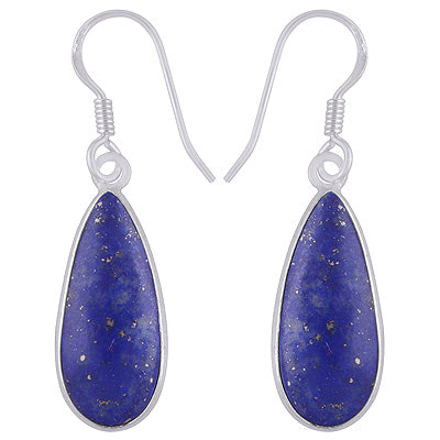 Gorgeous Elongated Bezel Lapis Pear Shape 925 Sterling Solid Silver Dangle Earrings - R1501759-23
