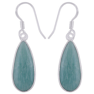 Gorgeous Elongated Bezel Amazonite Pear Shape 925 Sterling Solid Silver Dangle Earrings - R1501759-24