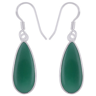 Gorgeous Elongated Bezel Green Onyx Pear Shape 925 Sterling Solid Silver Dangle Earrings - R1501759-26