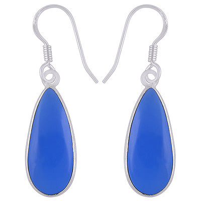 Gorgeous Elongated Bezel Blue Chalcedony Pear Shape 925 Sterling Solid Silver Dangle Earrings - R1501759-28