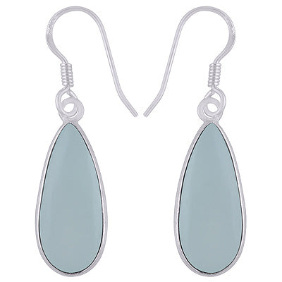 Gorgeous Elongated Bezel Aqua Chalcedony Pear Shape 925 Sterling Solid Silver Dangle Earrings - R1501759-29
