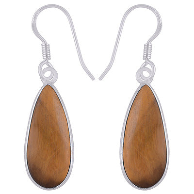 Gorgeous Elongated Bezel Tiger's Eye Pear Shape 925 Sterling Solid Silver Dangle Earrings - R1501759-30