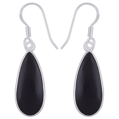 Gorgeous Elongated Bezel Black Onyx Pear Shape 925 Sterling Solid Silver Dangle Earrings - R1501759-33