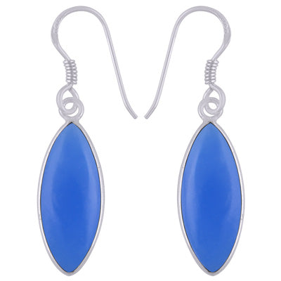 Stunning Elongated Bezel Gemstone Blue Chalcedony Marquise Shape 925 Sterling Solid Silver Dangle Earrings - R1501760-29