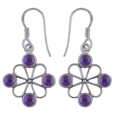 Alluring Flower Work Around Amethyst Round Shape 925 Sterling Solid Silver Dangle Earrings - R1501783-1