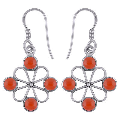 Alluring Flower Work Around Carnelian Round Shape 925 Sterling Solid Silver Dangle Earrings - R1501783-15