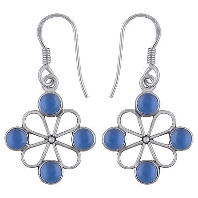 Alluring Flower Work Around Blue Chalcedony Round Shape 925 Sterling Solid Silver Dangle Earrings - R1501783-17