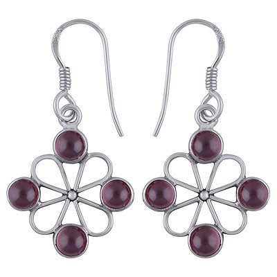 Alluring Flower Work Around Garnet Round Shape 925 Sterling Solid Silver Dangle Earrings - R1501783-2