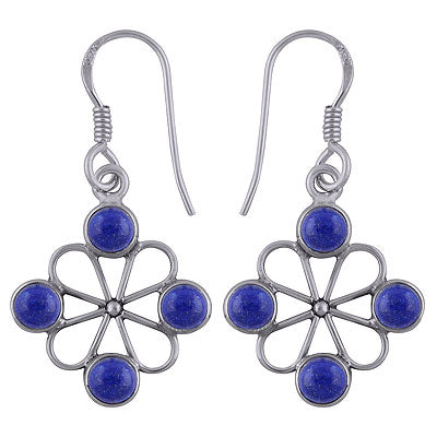 Alluring Flower Work Around Lapis Round Shape 925 Sterling Solid Silver Dangle Earrings - R1501783-6