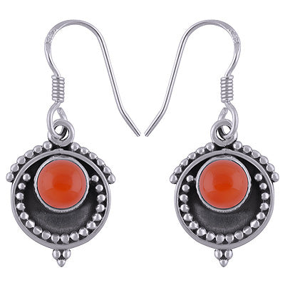 Stunning Rawa Work Around Carnelian Round Shape 925 Sterling Solid Silver Dangle Earrings - R1501788-11
