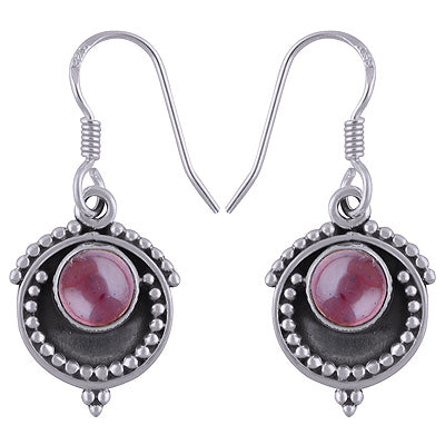Stunning Rawa Work Around Garnet Round Shape 925 Sterling Solid Silver Dangle Earrings - R1501788-2