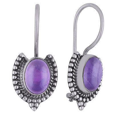 Alluring Rawa Work Around Amethyst Oval Shape 925 Sterling Solid Silver Dangle Earrings - R1501810-1