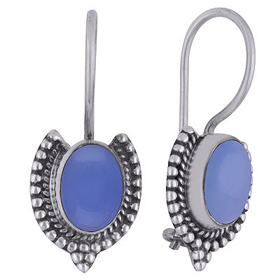 Alluring Rawa Work Around Blue Chalcedony Oval Shape 925 Sterling Solid Silver Dangle Earrings - R1501810-12