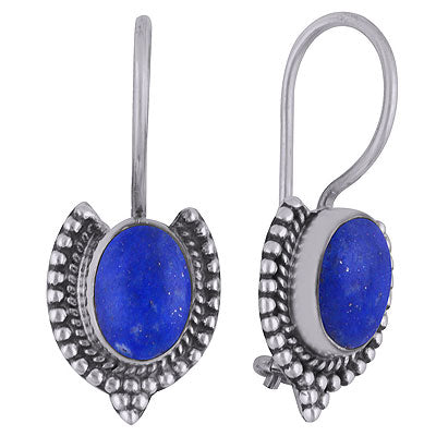 Alluring Rawa Work Around Lapis Oval Shape 925 Sterling Solid Silver Dangle Earrings - R1501810-6