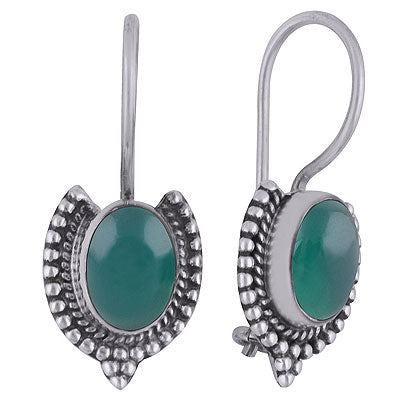 Alluring Rawa Work Around Green Onyx Oval Shape 925 Sterling Solid Silver Dangle Earrings - R1501810-7