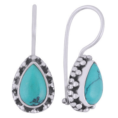 Alluring Rawa Work Around Turquoise Pear Shape 925 Sterling Solid Silver Dangle Earrings - R1501812-53