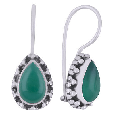 Alluring Rawa Work Around Green Onyx Pear Shape 925 Sterling Solid Silver Dangle Earrings - R1501812-58