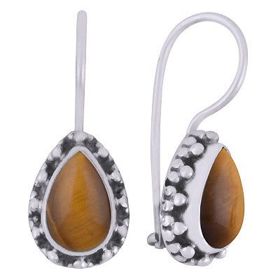 Alluring Rawa Work Around Tiger's Eye Pear Shape 925 Sterling Solid Silver Dangle Earrings - R1501812-61