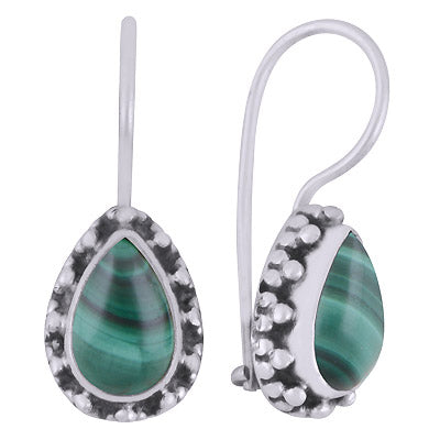 Alluring Rawa Work Around Malachite Pear Shape 925 Sterling Solid Silver Dangle Earrings - R1501812-62