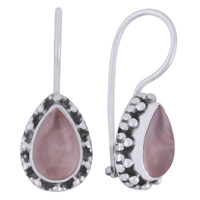 Alluring Rawa Work Around Rose Quartz Pear Shape 925 Sterling Solid Silver Dangle Earrings - R1501812-63