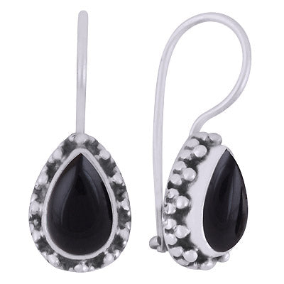 Alluring Rawa Work Around Black Onyx Pear Shape 925 Sterling Solid Silver Dangle Earrings - R1501812-64