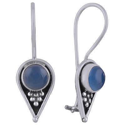 Gorgeous Rawa And Wire Work Around Blue Chalcedony Round Shape 925 Sterling Solid Silver Dangle Earrings - R1501816-13