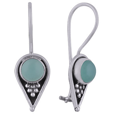 Gorgeous Rawa And Wire Work Around Aqua Chalcedony Round Shape 925 Sterling Solid Silver Dangle Earrings - R1501816-14