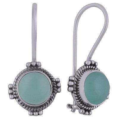 Alluring Rawa Work Pattern Around Aqua Chalcedony Round Shape 925 Sterling Solid Silver Dangle Earrings - R1501817-14