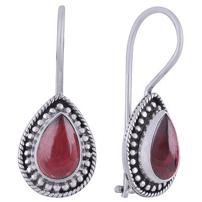 Gorgeous Wire & Rawa Work Around Garnet Pear Shape 925 Sterling Solid Silver Dangle Earrings - R1501819-2