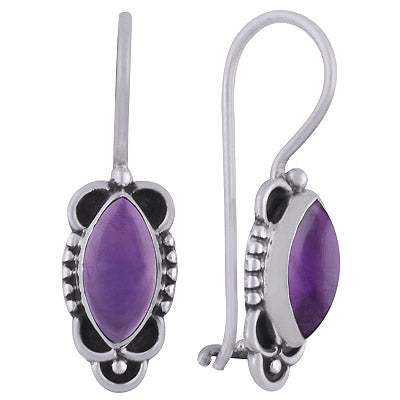 Alluring Handcrafted Rawa Work Around Amethyst Marquise Shape 925 Sterling Solid Silver Dangle Earrings - R1501820-1