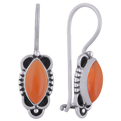 Alluring Handcrafted Rawa Work Around Carnelian Marquise Shape 925 Sterling Solid Silver Dangle Earrings - R1501820-11