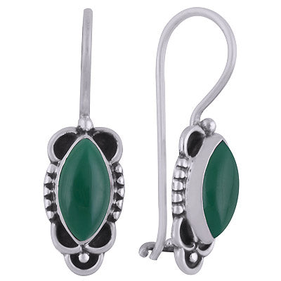 Alluring Handcrafted Rawa Work Around Green Onyx Marquise Shape 925 Sterling Solid Silver Dangle Earrings - R1501820-12