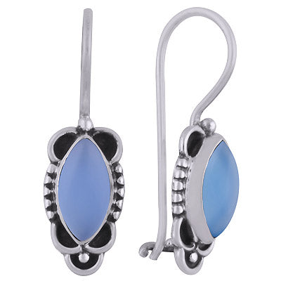 Alluring Handcrafted Rawa Work Around Blue Chalcedony Marquise Shape 925 Sterling Solid Silver Dangle Earrings - R1501820-13