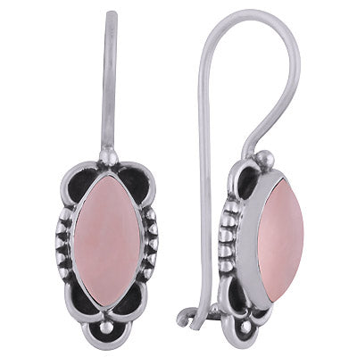 Alluring Handcrafted Rawa Work Around Rose Quartz Marquise Shape 925 Sterling Solid Silver Dangle Earrings - R1501820-14