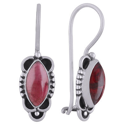 Alluring Handcrafted Rawa Work Around Garnet Marquise Shape 925 Sterling Solid Silver Dangle Earrings - R1501820-2
