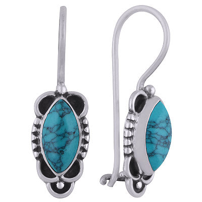 Alluring Handcrafted Rawa Work Around Turquoise Marquise Shape 925 Sterling Solid Silver Dangle Earrings - R1501820-3