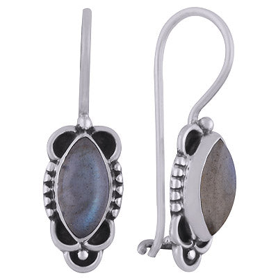 Alluring Handcrafted Rawa Work Around Labradorite Marquise Shape 925 Sterling Solid Silver Dangle Earrings - R1501820-5