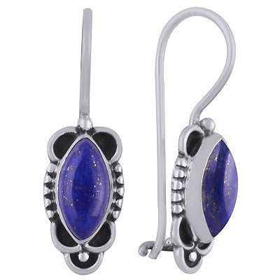 Alluring Handcrafted Rawa Work Around Lapis Marquise Shape 925 Sterling Solid Silver Dangle Earrings - R1501820-6