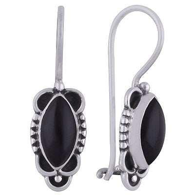 Alluring Handcrafted Rawa Work Around Black Onyx Marquise Shape 925 Sterling Solid Silver Dangle Earrings - R1501820-9
