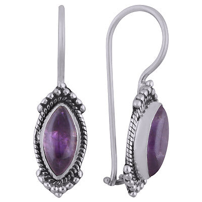 Stunning Rawa & Twisted Wire Work Around Amethyst Marquise Shape 925 Sterling Solid Silver Dangle Earrings - R1501821-1