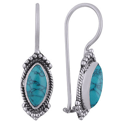 Stunning Rawa & Twisted Wire Work Around Turquoise Marquise Shape 925 Sterling Solid Silver Dangle Earrings - R1501821-3