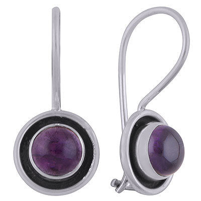 Beautiful Oxidised Work Around Amethyst Round Shape 925 Sterling Solid Silver Dangle Earrings - R1501822-41