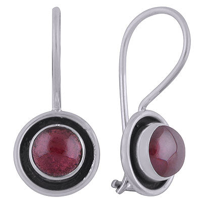 Beautiful Oxidised Work Around Garnet Round Shape 925 Sterling Solid Silver Dangle Earrings - R1501822-42