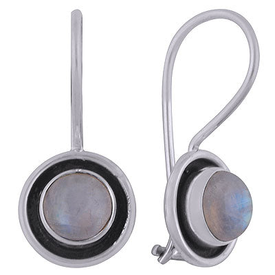 Beautiful Oxidised Work Around Rainbow Moonstone Round Shape 925 Sterling Solid Silver Dangle Earrings - R1501822-44